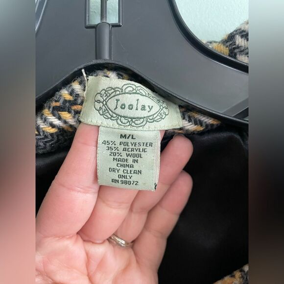 Joolay Anthropologie Plaid Black Yellow Women's Lined Collared Caplet Jacket M/L - Picture 4 of 7